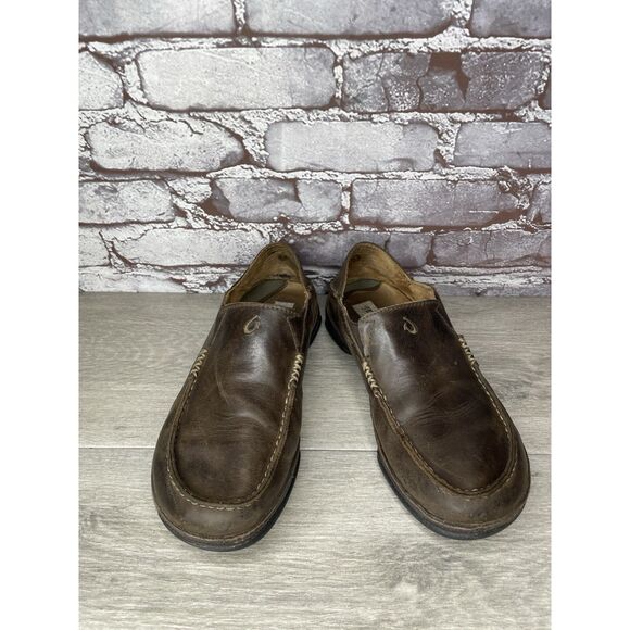 OluKai Moloa Brown Leather Slip On Beach Loafers Casual Shoes Men Sz 8M US/41EU main image 6